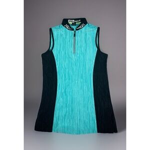 Jamie Sadock XS Sleeveless Golf Top‎ Shirt Blue Black Pleated Zip Up Athletic